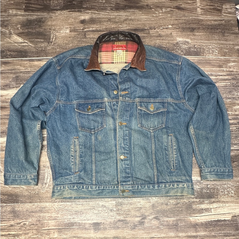 Vintage Marlboro Country Store Denim Jacket Leather Collar XL